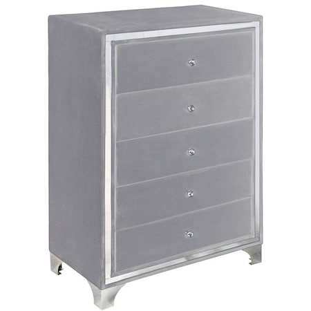 Kd Monica Velvet Upholstered 5 Drawer Chest Dresser, Gray KD3360343